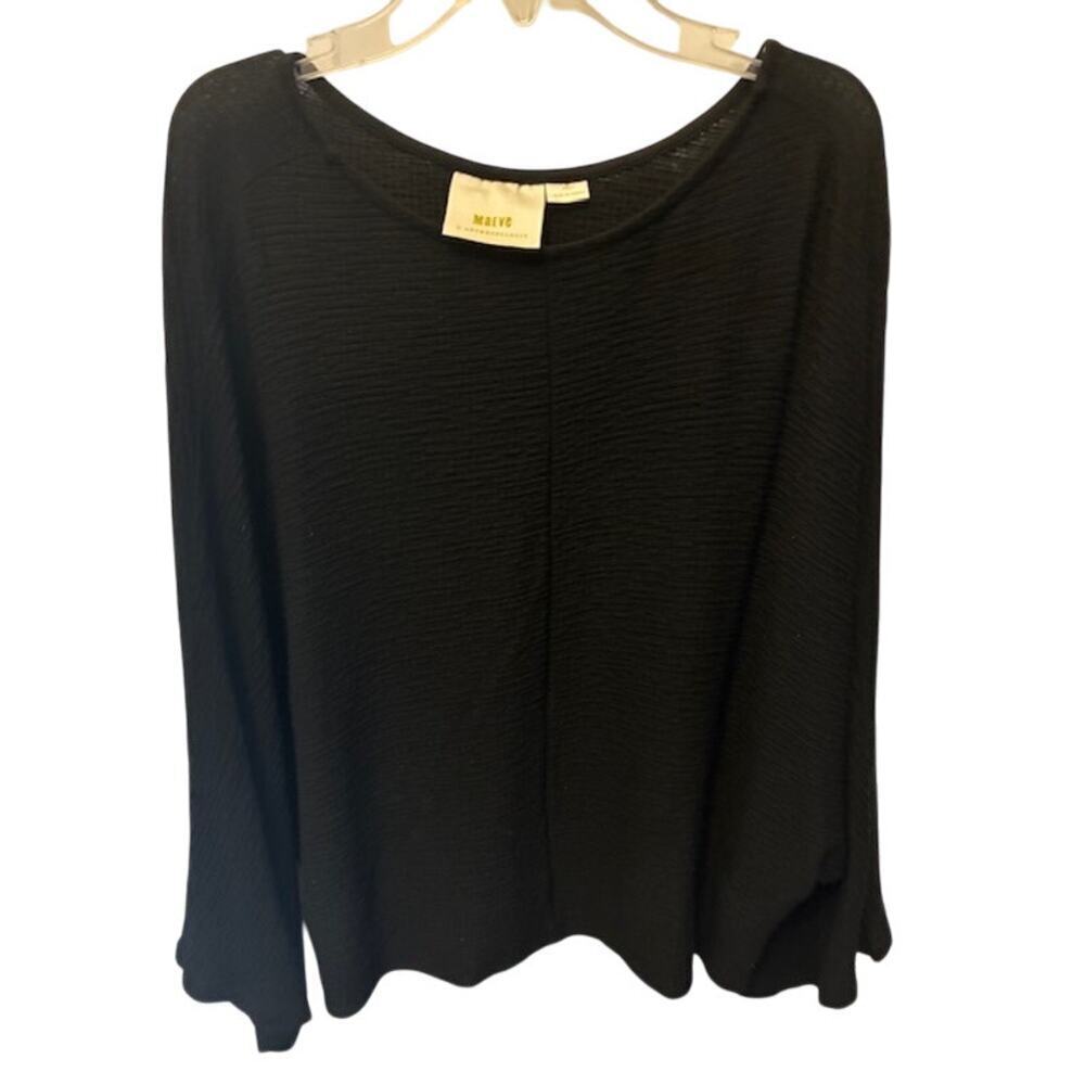 Maeve Anthropologie Women's Cropped Scoop Neck Ragland Sleeve Black Top Size S